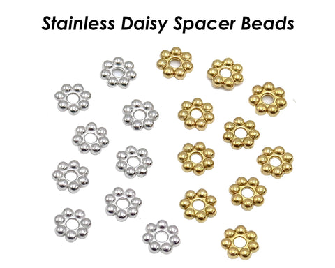 50 x Daisy Beads, Stainless Steel Spacer Beads Gold Silver, Daisy Spacer Beads, Heishi Beads Flower Beads for Jewelry Making