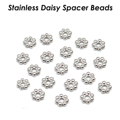 50 x Daisy Beads, Stainless Steel Spacer Beads Gold Silver, Daisy Spacer Beads, Heishi Beads Flower Beads for Jewelry Making