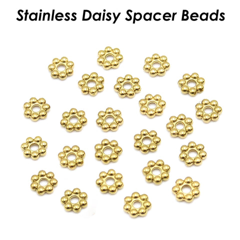 50 x Daisy Beads, Stainless Steel Spacer Beads Gold Silver, Daisy Spacer Beads, Heishi Beads Flower Beads for Jewelry Making