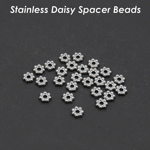 50 x Daisy Beads, Stainless Steel Spacer Beads Gold Silver, Daisy Spacer Beads, Heishi Beads Flower Beads for Jewelry Making