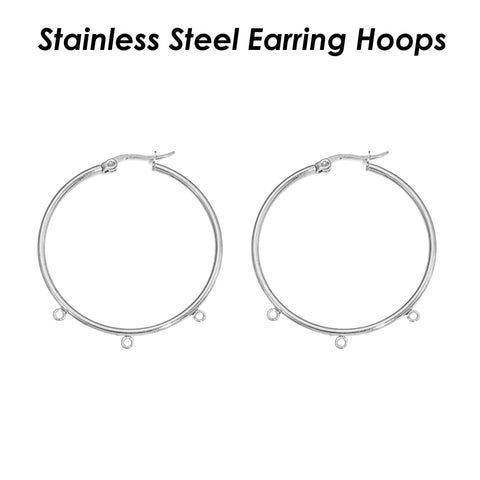 Stainless Steel Earring Hoop Gold Silver, 3 & 5 Loop Chandelier Hoop Earrings, Big Ear Hoops with Connectors, Hook Earring Findings