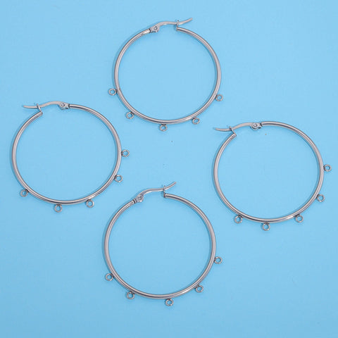 Stainless Steel Earring Hoop Gold Silver, 3 & 5 Loop Chandelier Hoop Earrings, Big Ear Hoops with Connectors, Hook Earring Findings