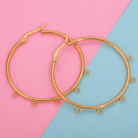 Stainless Steel Earring Hoop Gold Silver, 3 & 5 Loop Chandelier Hoop Earrings, Big Ear Hoops with Connectors, Hook Earring Findings