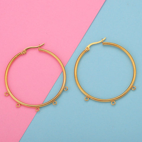 Stainless Steel Earring Hoop Gold Silver, 3 & 5 Loop Chandelier Hoop Earrings, Big Ear Hoops with Connectors, Hook Earring Findings