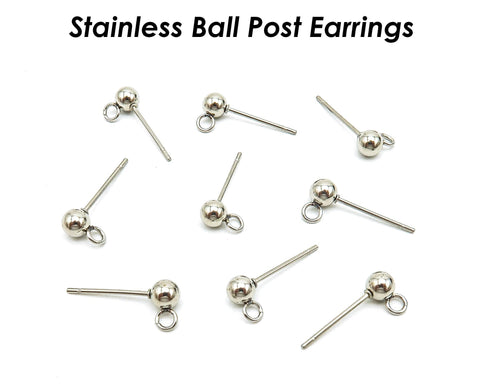 50 x Stainless Steel Ball Post Earrings, Silver Gold Stud Earring Post, Stud Earring Findings With Connectors, Ball Post Earring Supplies