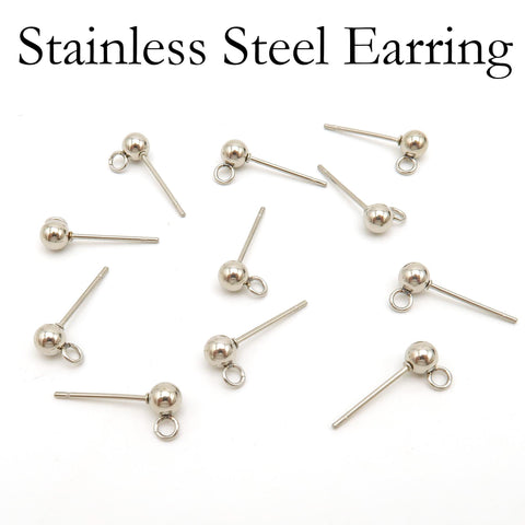 50 x Stainless Steel Ball Stud Earrings for Women Men, Surgical Steel Earring Posts with Loop, Ball Post Earring Gold Silver Jewelry Making