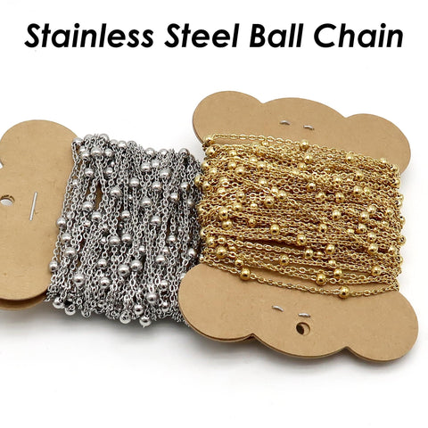 Stainless Steel Satellite Bead Chain Gold Silver, Cable Chain with Large Beads, Ball Chain, Bulk Stainless Steel Chain for Jewelry Making