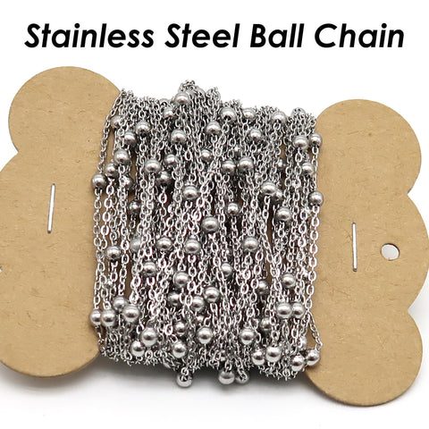 Stainless Steel Satellite Bead Chain Gold Silver, Cable Chain with Large Beads, Ball Chain, Bulk Stainless Steel Chain for Jewelry Making