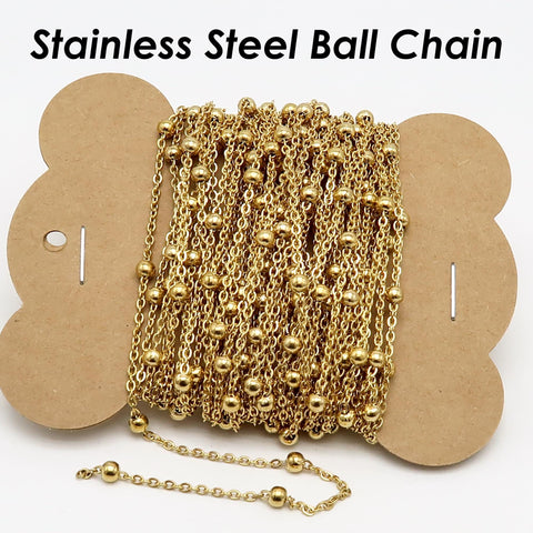 Stainless Steel Satellite Bead Chain Gold Silver, Cable Chain with Large Beads, Ball Chain, Bulk Stainless Steel Chain for Jewelry Making