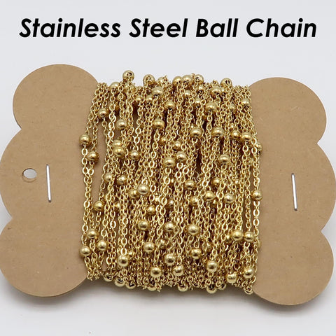 Stainless Steel Satellite Bead Chain Gold Silver, Cable Chain with Large Beads, Ball Chain, Bulk Stainless Steel Chain for Jewelry Making