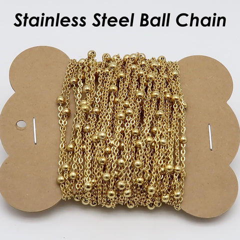 Stainless Steel Beaded Chain Gold Silver, Satellite Chain Chain with Large Beads, Ball Chain, Bead Chain for Jewelry Making