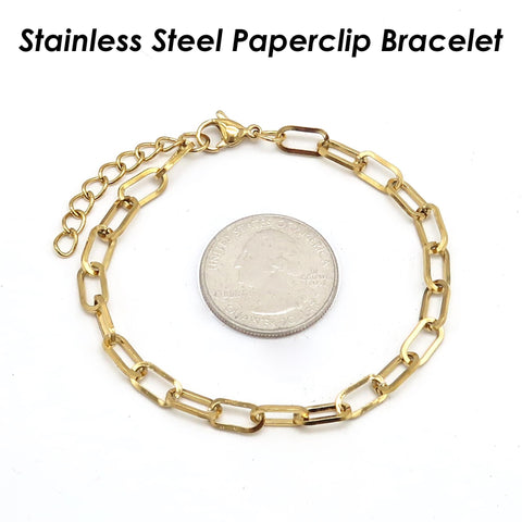 Paperclip Bracelet Stainless Steel Paper clip Bracelet Gold Silver Chain Bracelet, Stainless Steel Bracelet for Women or Men