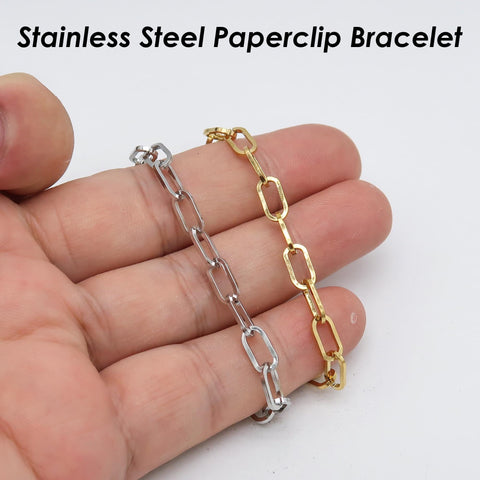 Paperclip Bracelet Stainless Steel Paper clip Bracelet Gold Silver Chain Bracelet, Stainless Steel Bracelet for Women or Men