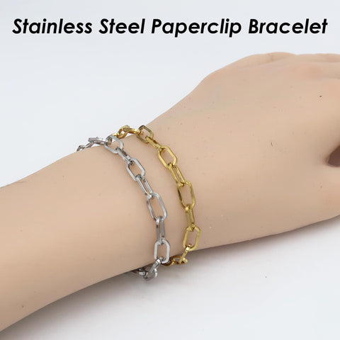 Paperclip Bracelet Stainless Steel Paper clip Bracelet Gold Silver Chain Bracelet, Stainless Steel Bracelet for Women or Men