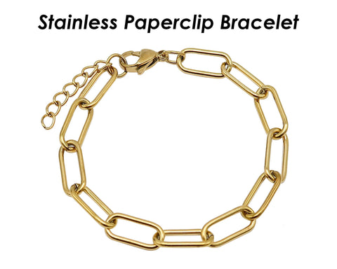 Big Paperclip Bracelet Stainless Steel Paper Clip Bracelet Gold Silver Chain Bracelet, Stainless Steel Bracelet for Men Women