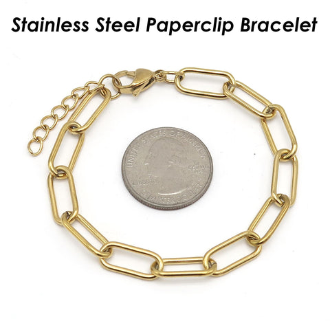 Big Paperclip Bracelet Stainless Steel Paper Clip Bracelet Gold Silver Chain Bracelet, Stainless Steel Bracelet for Men Women