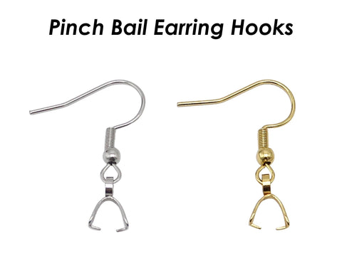 Stainless Steel Pinch Bail Earring Gold Silver, Earring Hooks with Pre-attached Pinch Bails, Ear Wires with Bails for Jewelry Making