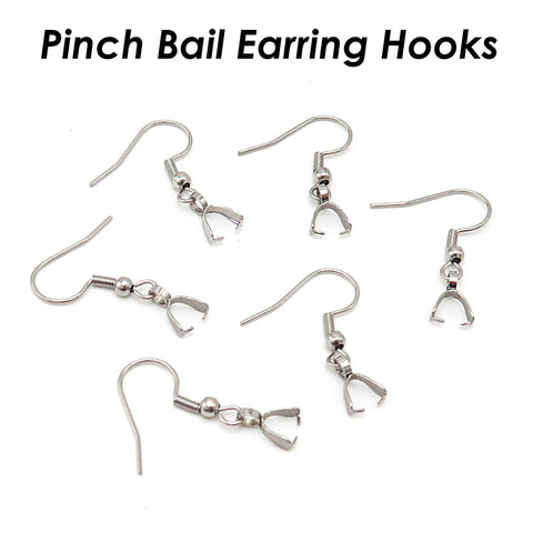 Stainless Steel Pinch Bail Earring Gold Silver, Earring Hooks with Pre-attached Pinch Bails, Ear Wires with Bails for Jewelry Making