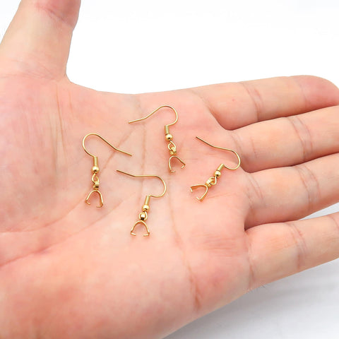 Stainless Steel Pinch Bail Earring Gold Silver, Earring Hooks with Pre-attached Pinch Bails, Ear Wires with Bails for Jewelry Making