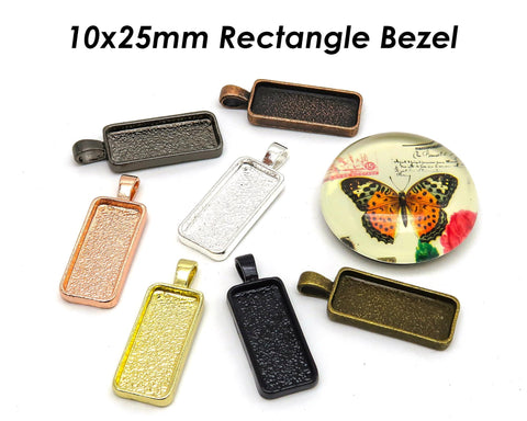 10x25mm Rectangle Bezel Tray, Rectangular Blank Pendant Setting Frame for Cabochon Epoxy Resin Jewelry Making- Silver Gold Bronze Copper