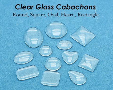 10/50 Pieces - Clear Glass Cabochons Oval Square Round 10 12 14 16 18 20 22 23 25 30 35 38mm Glass Pieces for Jewelry Making