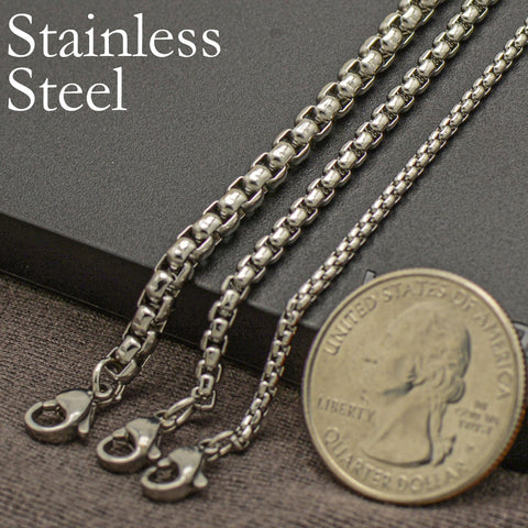 10 Feet Round Box Chain Bulk Wholesale, Tarnish Free Stainless Steel Box Chain Gold Black Silver for Men Women Necklace Jewelry Making