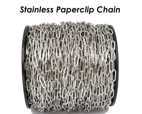 Stainless Steel Paper Clip Chain, PaperClip Chain Gold Silver, Bulk Stainless Steel Chain for Necklace Bracelet Jewelry Making