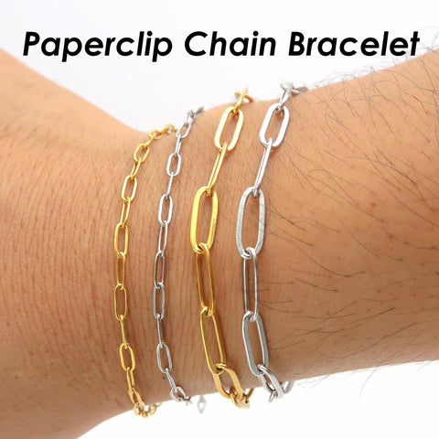 Stainless Steel Paper Clip Chain Gold Silver PaperClip Chain for Necklace Bracelet, Bulk Stainless Steel Chain for Jewelry Making