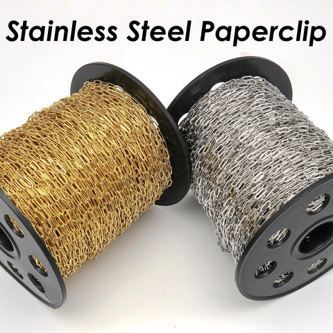 Stainless Steel Paper Clip Chain Black Silver Gold Paperclip Chain for Necklace Bracelet, Bulk Stainless Steel Chain for Jewelry Making