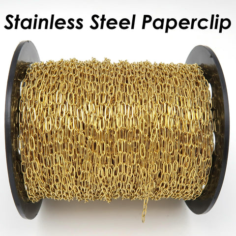 Stainless Steel Paper Clip Chain Gold Silver PaperClip Chain for Necklace Bracelet, Bulk Stainless Steel Chain for Jewelry Making