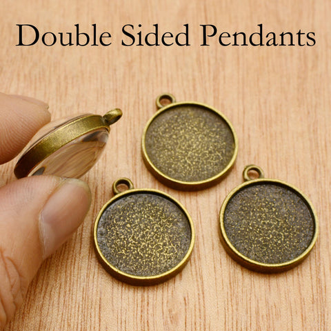 Double Sided Pendant Tray 16mm 20mm Round, Two Sided Pendant Bezel Pendant Blanks, 2 Sides Blank Pendant Setting for Jewelry Making