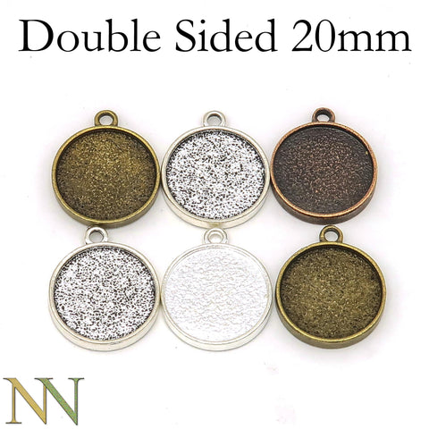 Double Sided Pendant Tray 16mm 20mm Round, Two Sided Pendant Bezel Pendant Blanks, 2 Sides Blank Pendant Setting for Jewelry Making