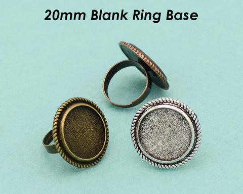 20mm Ring Bezel Blanks, 20mm Round Ring Base, Adjustable Ring Setting, Blank Ring Tray for Jewelry Making