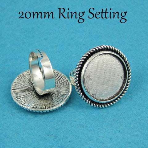 20mm Ring Bezel Blanks, 20mm Round Ring Base, Adjustable Ring Setting, Blank Ring Tray for Jewelry Making