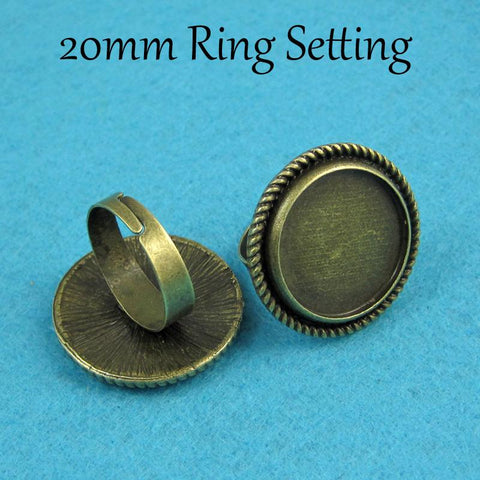 20mm Ring Bezel Blanks, 20mm Round Ring Base, Adjustable Ring Setting, Blank Ring Tray for Jewelry Making