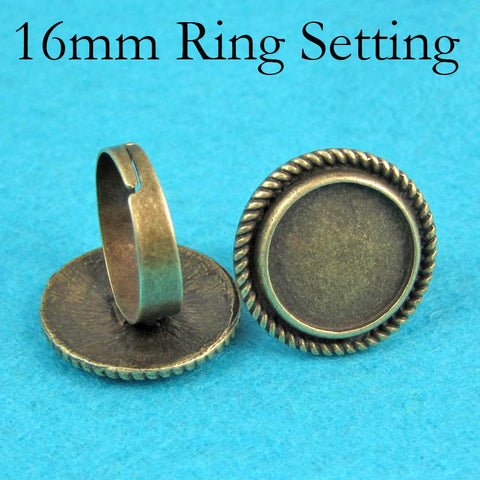 16mm Ring Bezel Blanks, 16mm Round Ring Base for Cabochon Epoxy, Adjustable Ring Setting, 16mm Ring Blanks for Jewelry Making