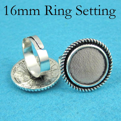 16mm Ring Bezel Blanks, 16mm Round Ring Base for Cabochon Epoxy, Adjustable Ring Setting, 16mm Ring Blanks for Jewelry Making