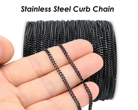 30 Feet x Curb Chain Stainless Steel Chain Bulk, Curb Link Chain by the Length Spool Yard, Bulk Stainless Steel Chain for Jewelry making