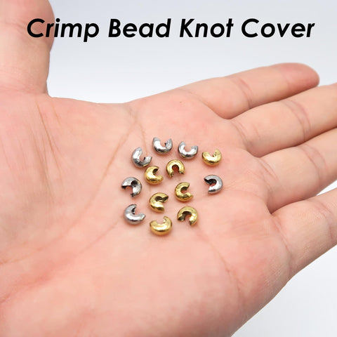 50 x Crimp Bead Knot Cover for Jewelry Making, Tarnish Resistant Silver Gold Crimp Covers for Bracelet Necklace, Jewelry Supplies