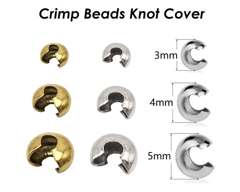 50 x Crimp Bead Knot Cover for Jewelry Making, Tarnish Resistant Silver Gold Crimp Covers for Bracelet Necklace, Jewelry Supplies