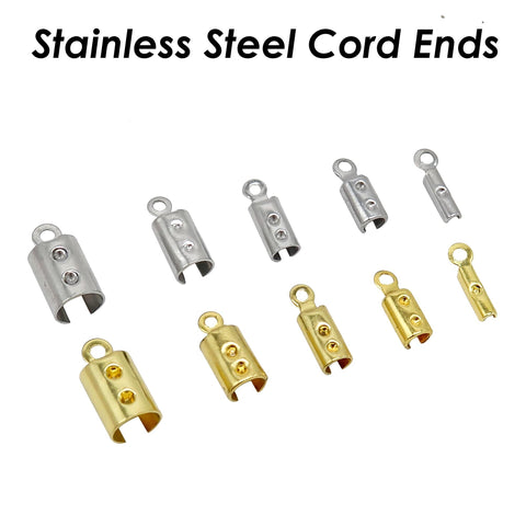 50 x Stainless Steel Crimp End Caps, Fold over End Caps, Pinch End Caps, Rope Cord End Clasps, Cord Crimp Cover for Jewelry Making