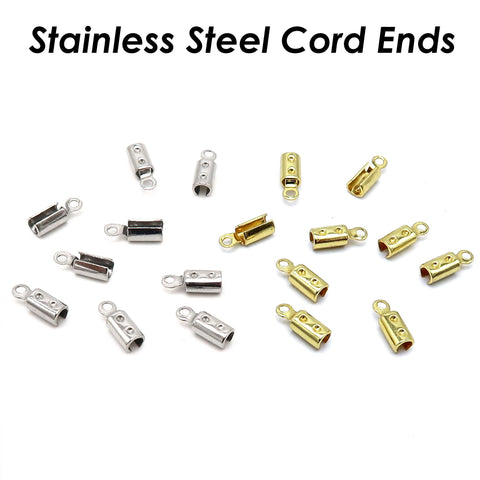 50 x Stainless Steel Crimp End Caps, Fold over End Caps, Pinch End Caps, Rope Cord End Clasps, Cord Crimp Cover for Jewelry Making