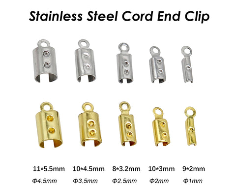 50 x Stainless Steel Crimp End Caps, Fold over End Caps, Pinch End Caps, Rope Cord End Clasps, Cord Crimp Cover for Jewelry Making