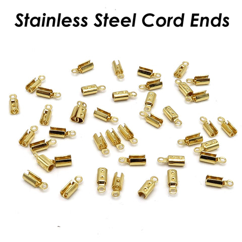 50 x Stainless Steel Crimp End Caps, Fold over End Caps, Pinch End Caps, Rope Cord End Clasps, Cord Crimp Cover for Jewelry Making