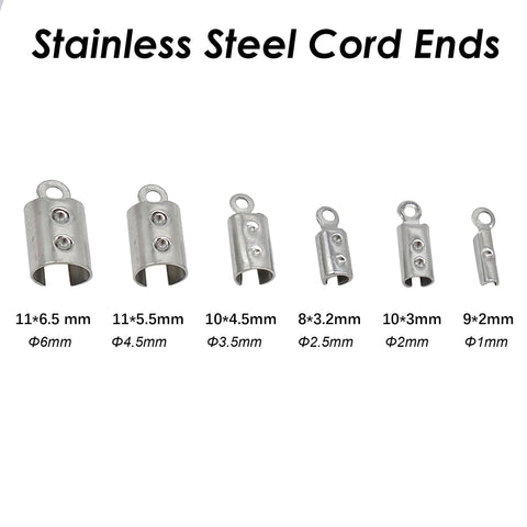 50 x Stainless Steel Crimp End Caps, Fold over End Caps, Pinch End Caps, Rope Cord End Clasps, Cord Crimp Cover for Jewelry Making