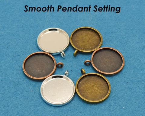 16mm 20mm Round Bezel Pendant Tray, Smooth Bezel Blanks, Silver Bronze Copper Pendant Setting Cabochon Base for Jewelry Making