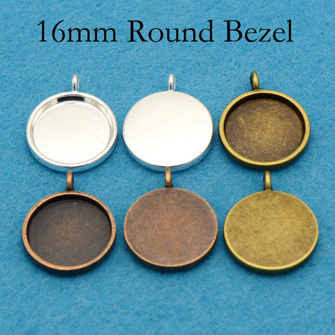 16mm 20mm Round Bezel Pendant Tray, Smooth Bezel Blanks, Silver Bronze Copper Pendant Setting Cabochon Base for Jewelry Making