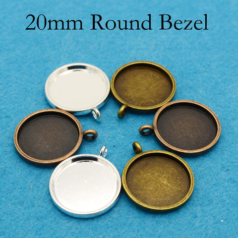 16mm 20mm Round Bezel Pendant Tray, Smooth Bezel Blanks, Silver Bronze Copper Pendant Setting Cabochon Base for Jewelry Making