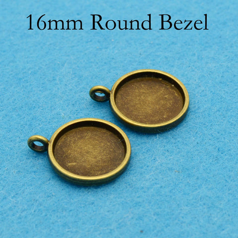 16mm 20mm Round Bezel Pendant Tray, Smooth Bezel Blanks, Silver Bronze Copper Pendant Setting Cabochon Base for Jewelry Making