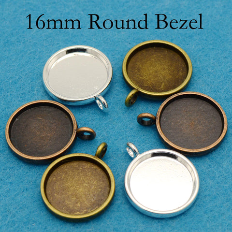 16mm 20mm Round Bezel Pendant Tray, Smooth Bezel Blanks, Silver Bronze Copper Pendant Setting Cabochon Base for Jewelry Making